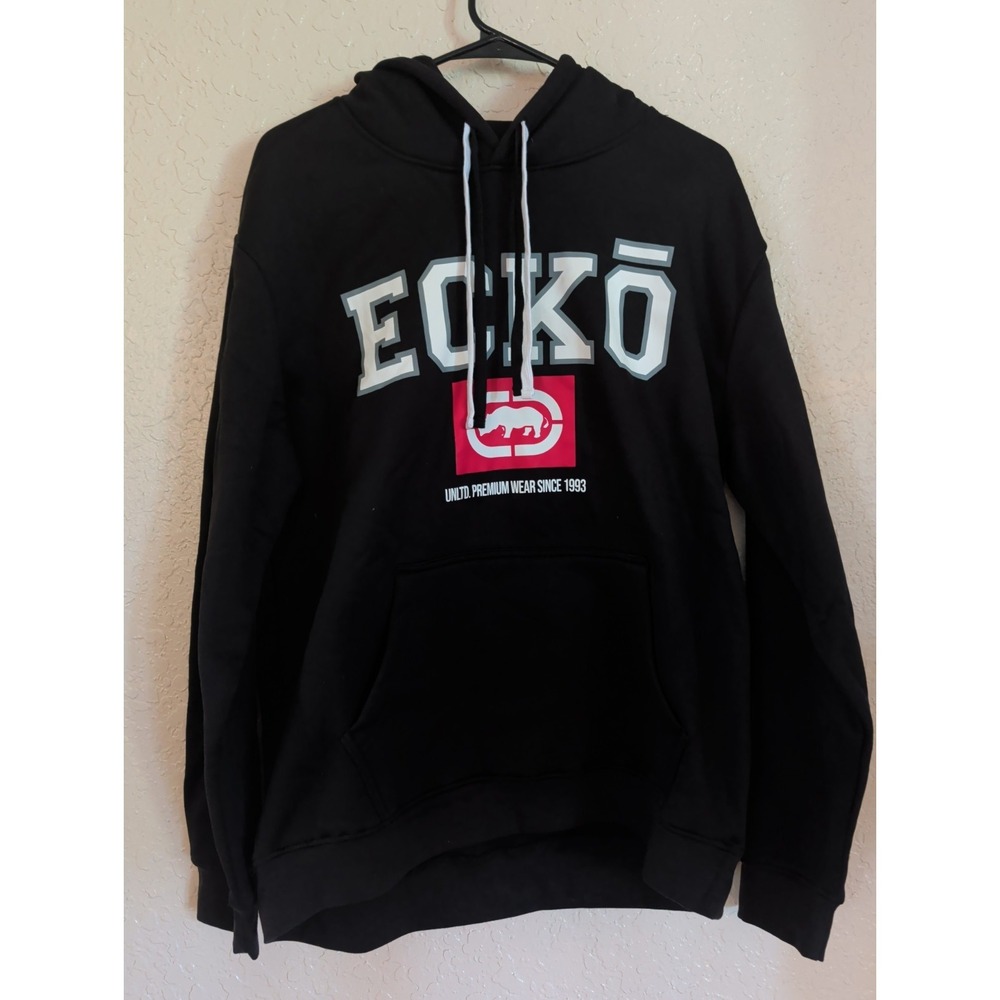 ECKO unltd. Men's Classic Fleece Black Hoodie Sweatshirt W/ Large Logo NEW